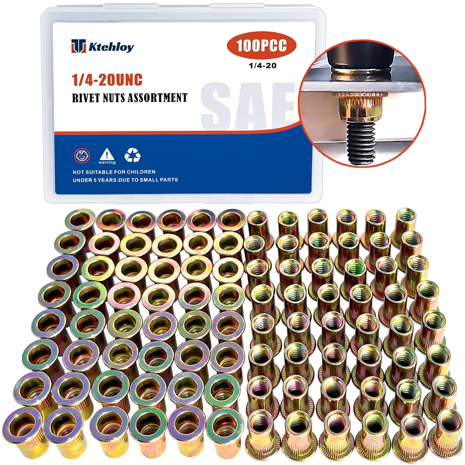 Rivet Nut, Ktehloy 100Pcs 1/4"-20UNC Carbon 1/4"-20 - 100 Pcs, Multicolored