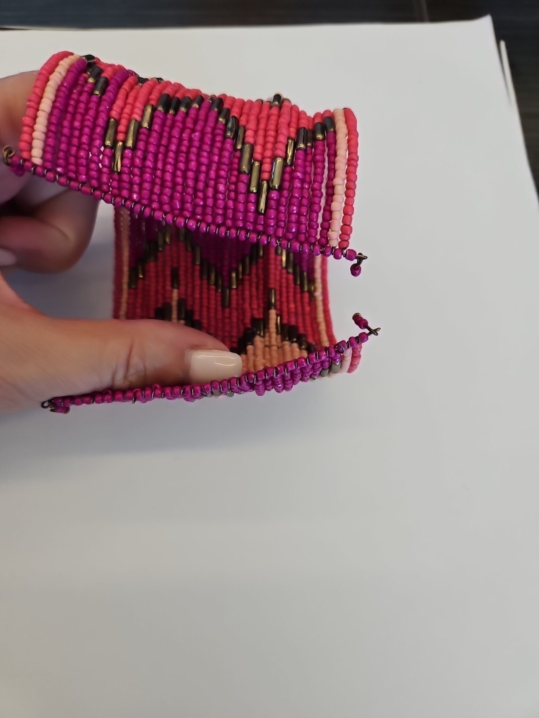 Woven Wire Bead Cuff Bracelet Pinks And Purples