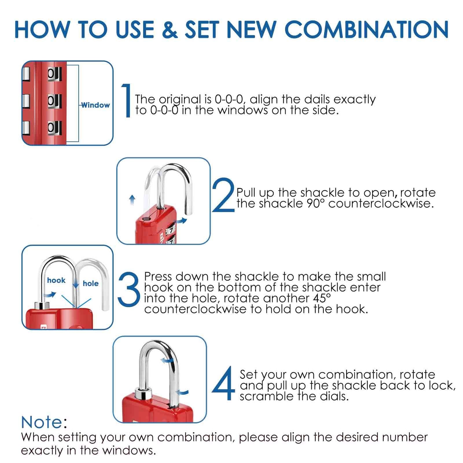 GIVERARE 4 Pack Combination Lock, 3-Digit Padlock Keyless, Small, Red