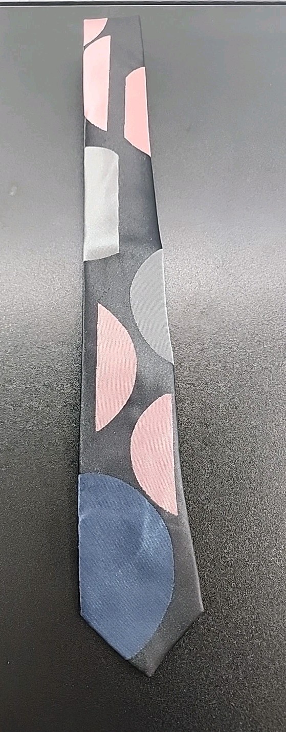Retro 80s Silhouettes Vintage Tie Black Half Circle Satin Silk Blend