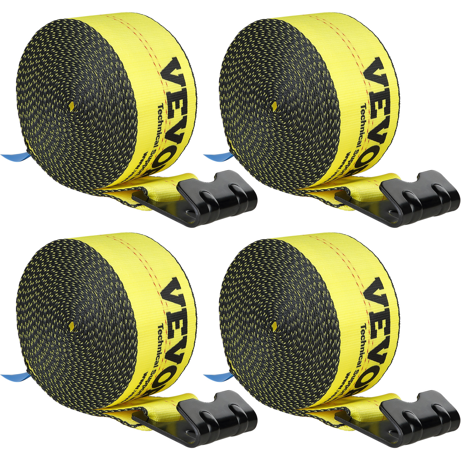VEVOR Truck Straps Winch Straps 4" x 30' with Flat Hook for Towing 4 Pack Yellow