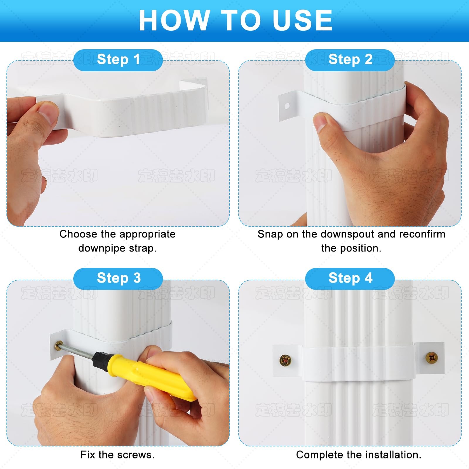 Gutter Downspout Straps - 2x3, White (2 Pack) With Brackets white