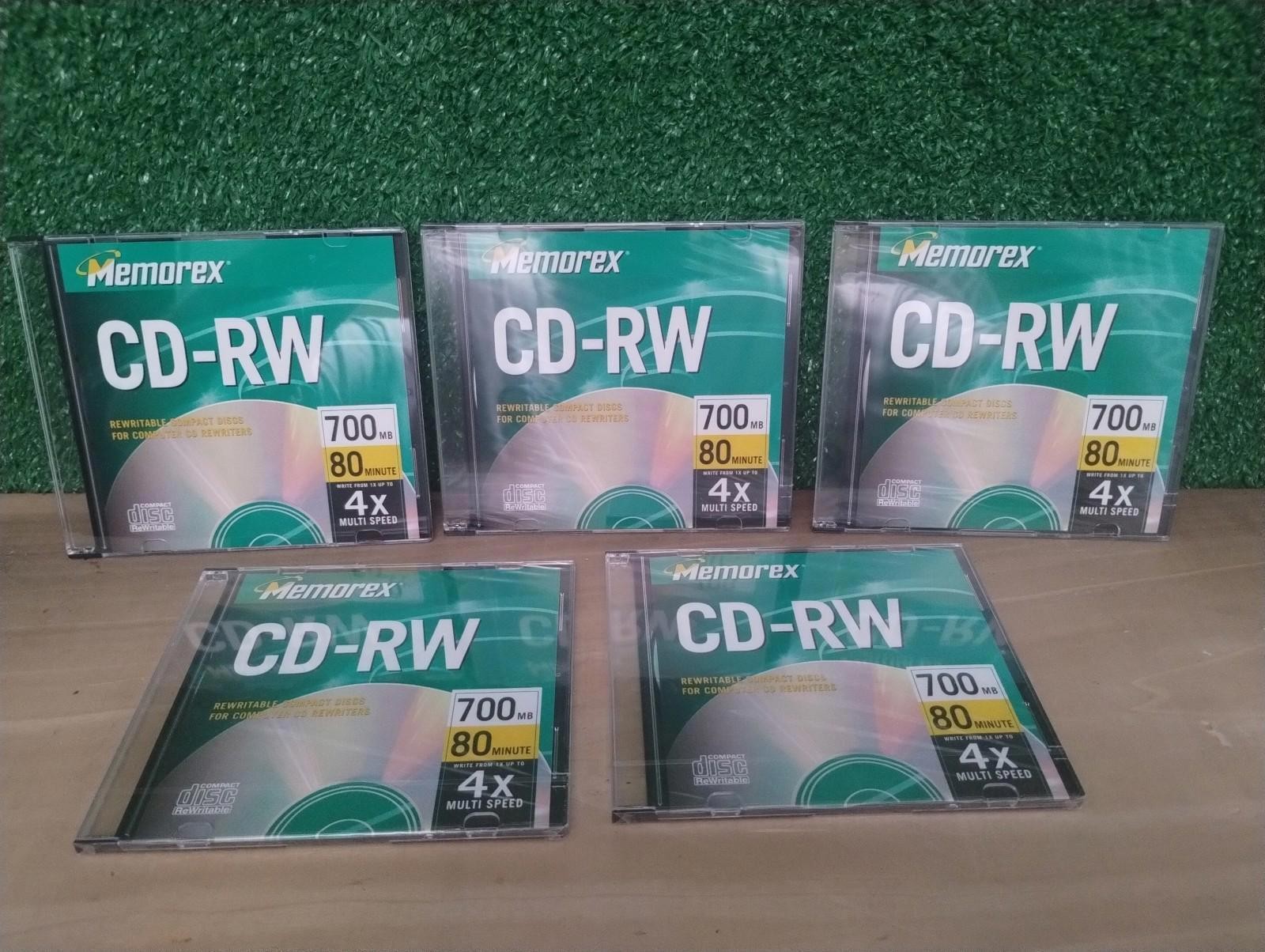 Memorex CD-RW 700 MB 80 Minutes 4x Multi Speed Slim Jewel Case Lot of 5 Sealed