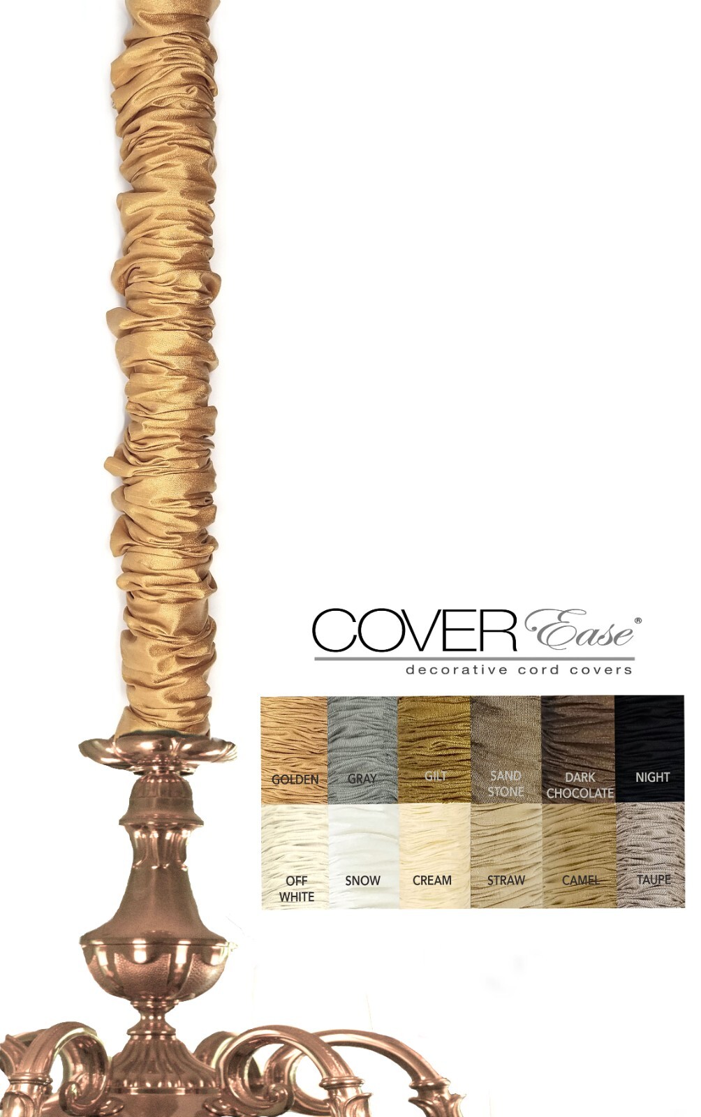 Gold Hook & Loop Removable Cover 6 ft Chandelier Chain Cover USA