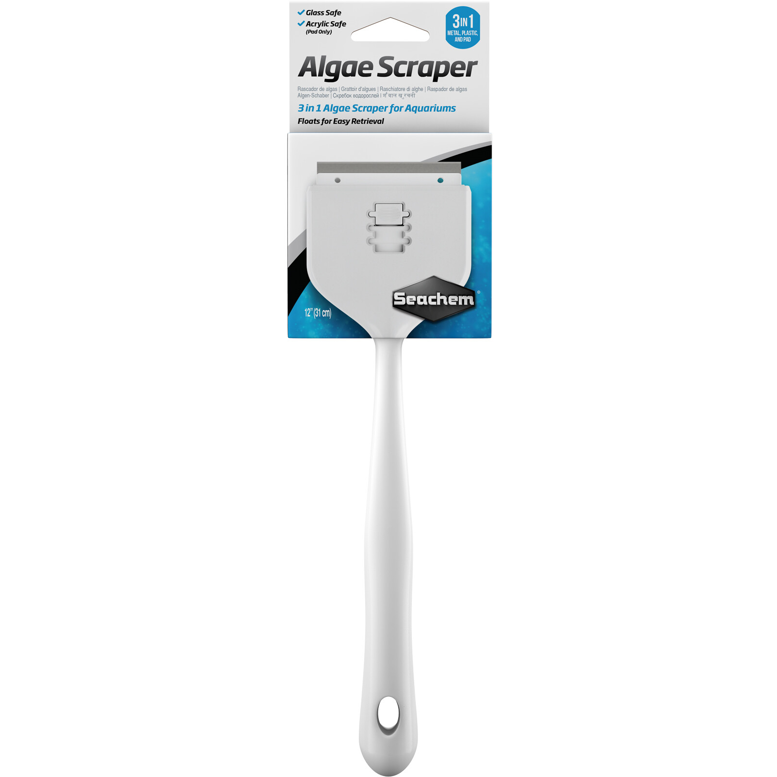 Seachem Algae Scraper 12" inch 3 in 1 Algae Scraper for Glass & Acrylic Aquarium