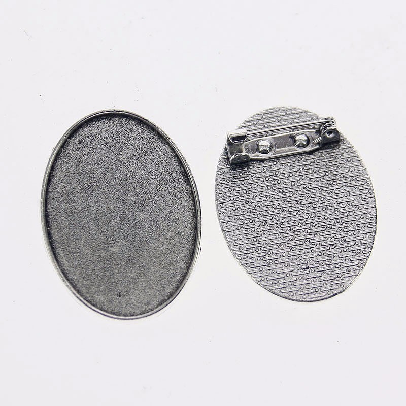 2pcs Tibetan silver color oval 25x35mm cabochon settings brooch design XA0117