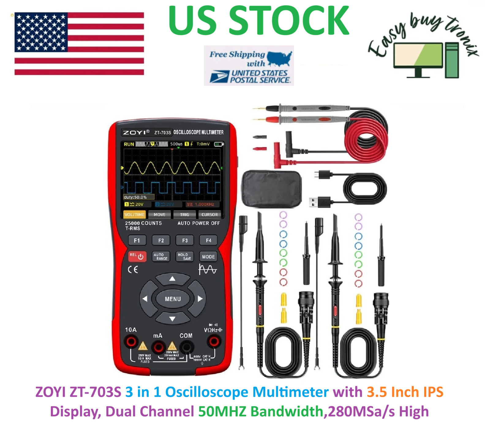 ZOYI ZT-703S 3-in-1 Digital Multimeter Oscilloscope Signal Generator Instrument