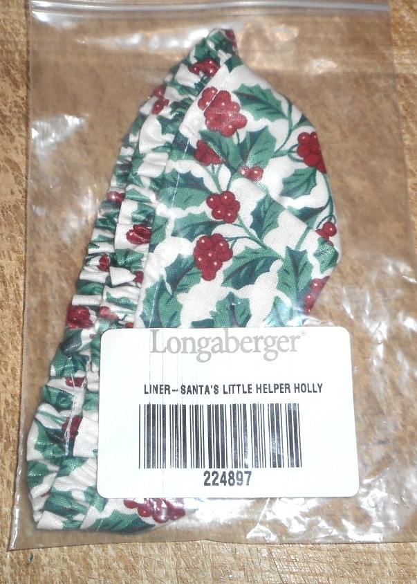 Longaberger Santa's Little Helper Basket Liner Christmas Traditional Holly