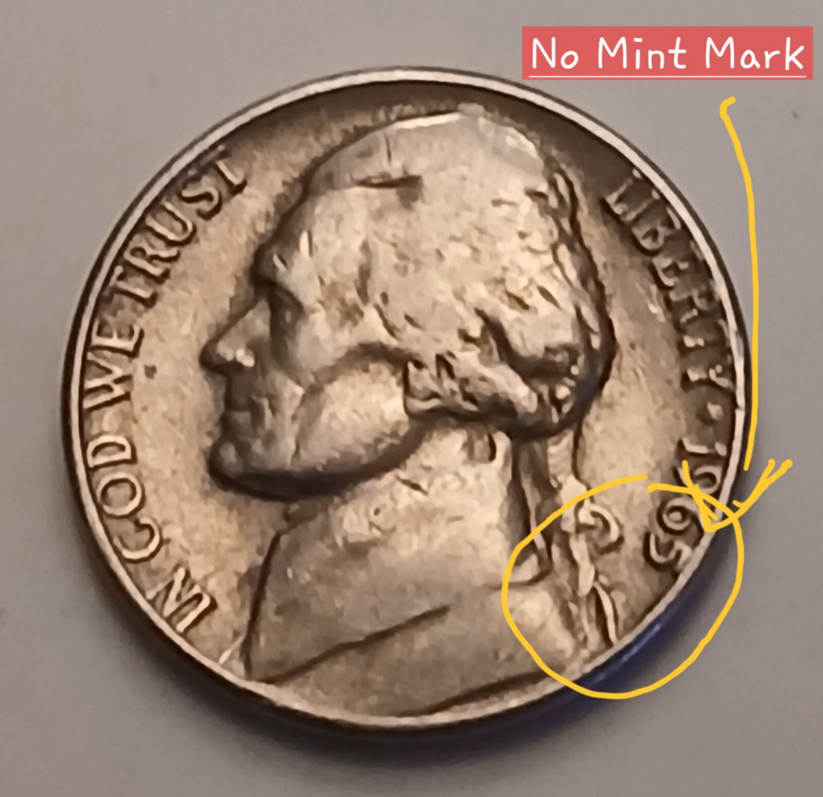 Unique Coin..1965 No Mint Mark Jefferson Nickel W/Multiple Strike Errors