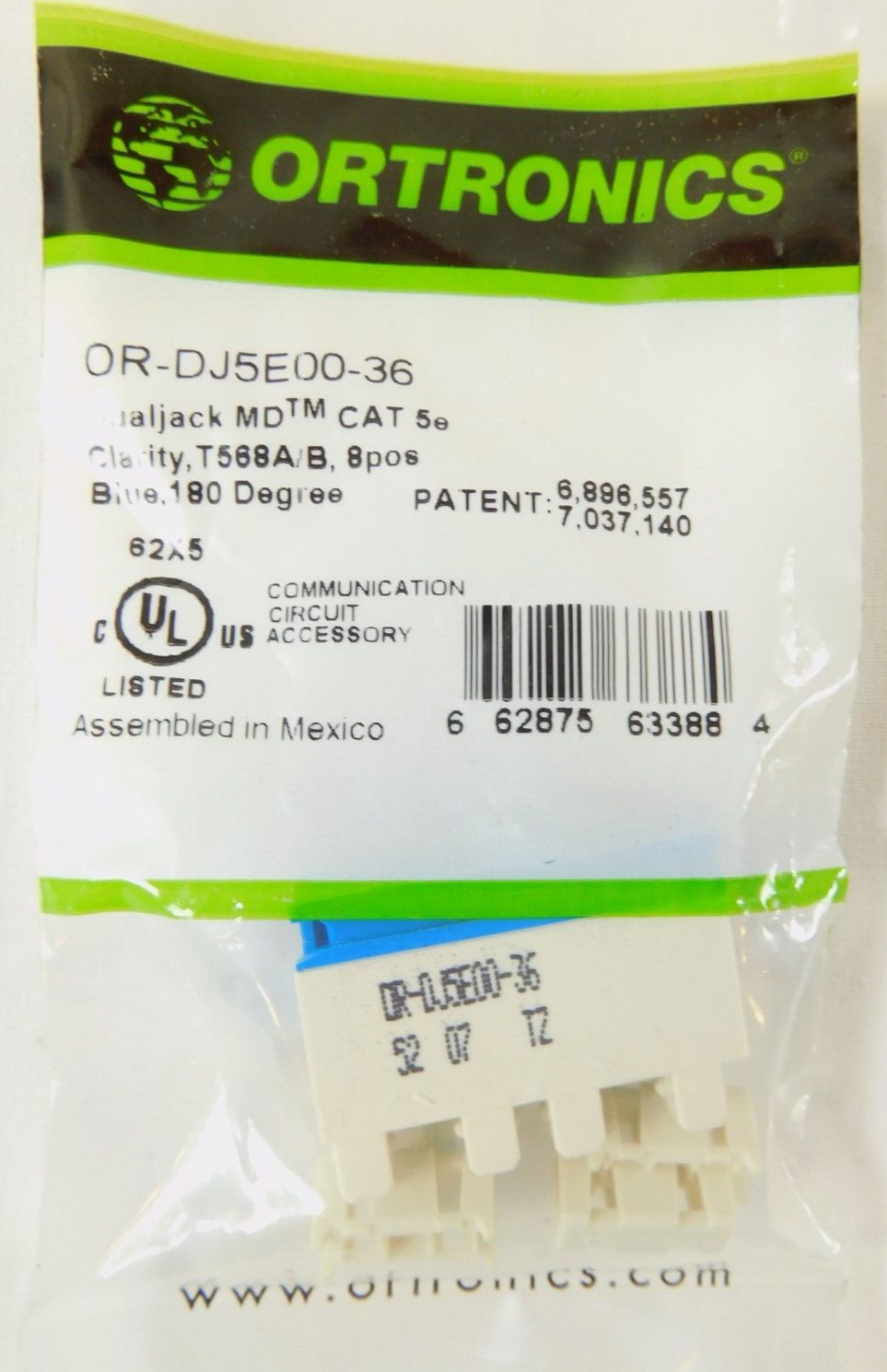 Dual Panel Jack Cat5e Ortronics Clarity 5E T568A/B OR-DJ5E00-36 - Blue