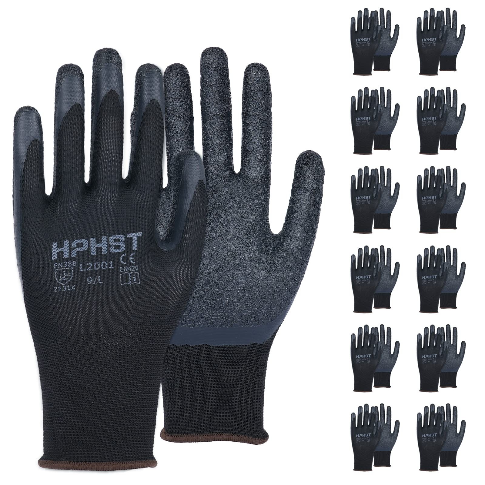 Latex Rubber Hand Coated Work Gloves - Safety Work Gloves - Excellent Grip fo...
