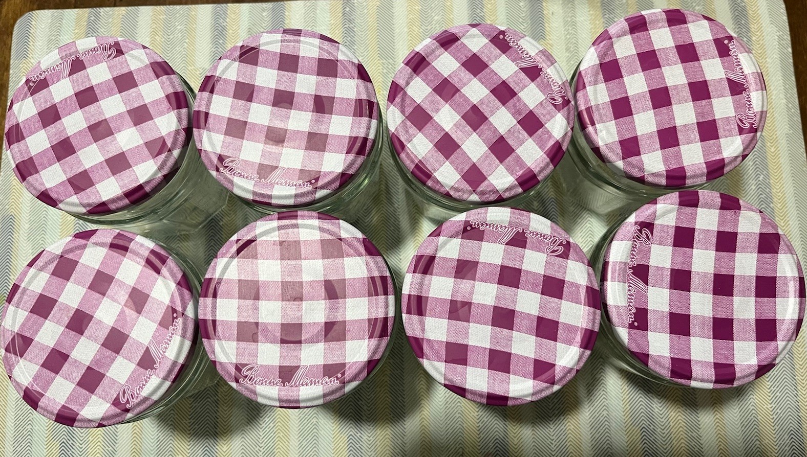 Bonne Maman Empty Jars Gingham Lids Crafts Projects Set of 8 Purple Lids 11.8oz