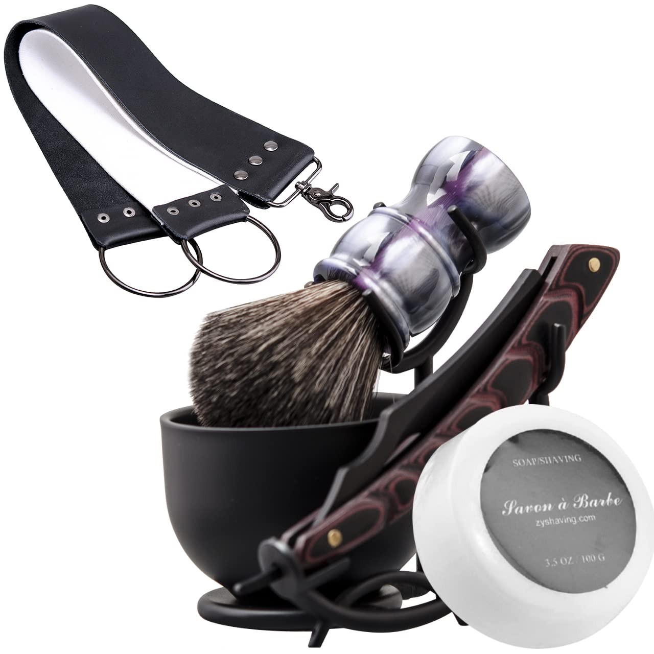 Shaving Kit - Straight Razor, Leather Strop, Bowl & Stand, Shaving Brush, Soa...