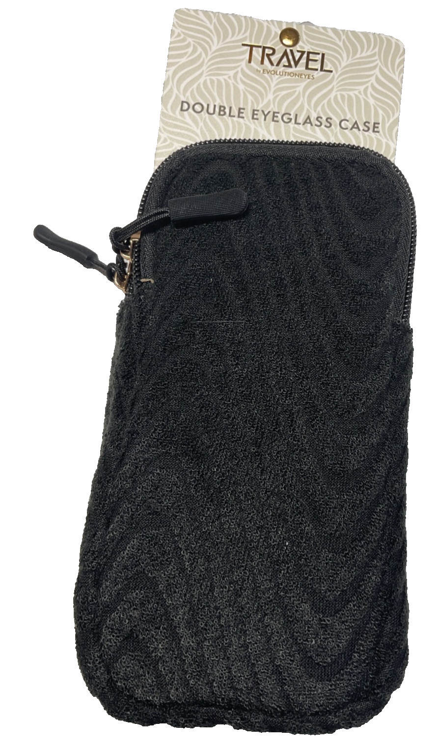 EVOLUTION EYES TRAVEL DOUBLE EYEGLASS CASE 7 X 3 BLACK  VELOUR NWT