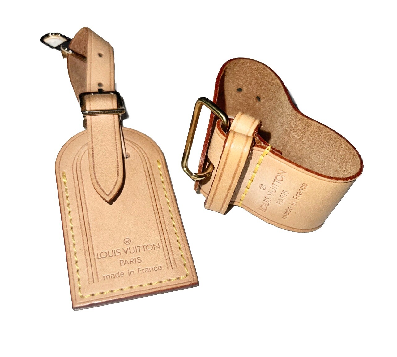 Louis Vuitton Name Tag Beige w/ Strap 1 Set AUTHENTIC Poignet Small