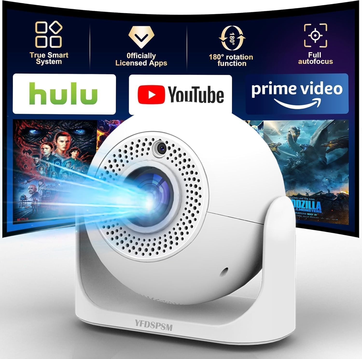 【Built-in APPS & Auto Focus & 180° Rotation】Mini Projector with WiFi and Blue...