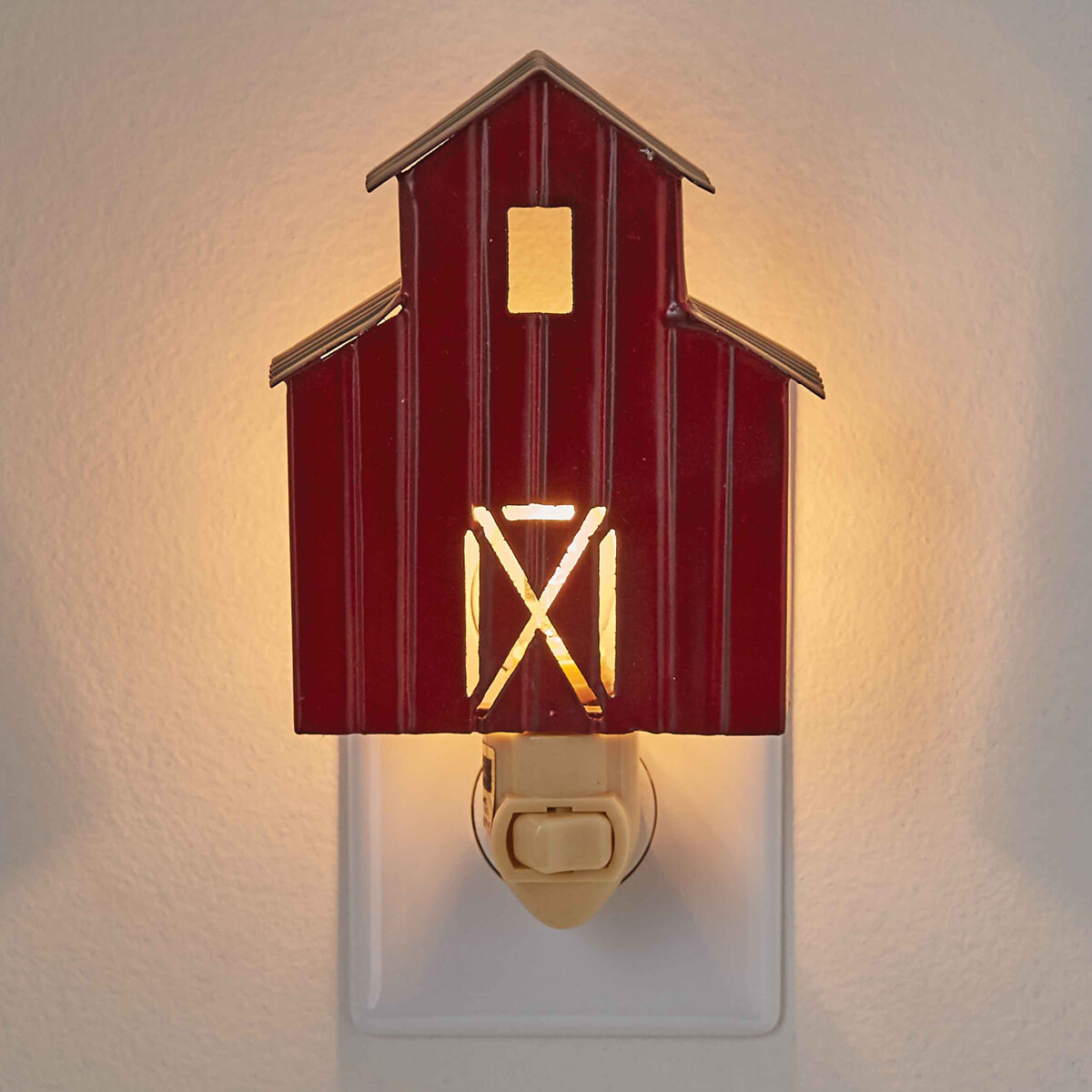 Barn Night Light Red Metal By Park Designs W/ Light Bulb On/Off Switch Farm