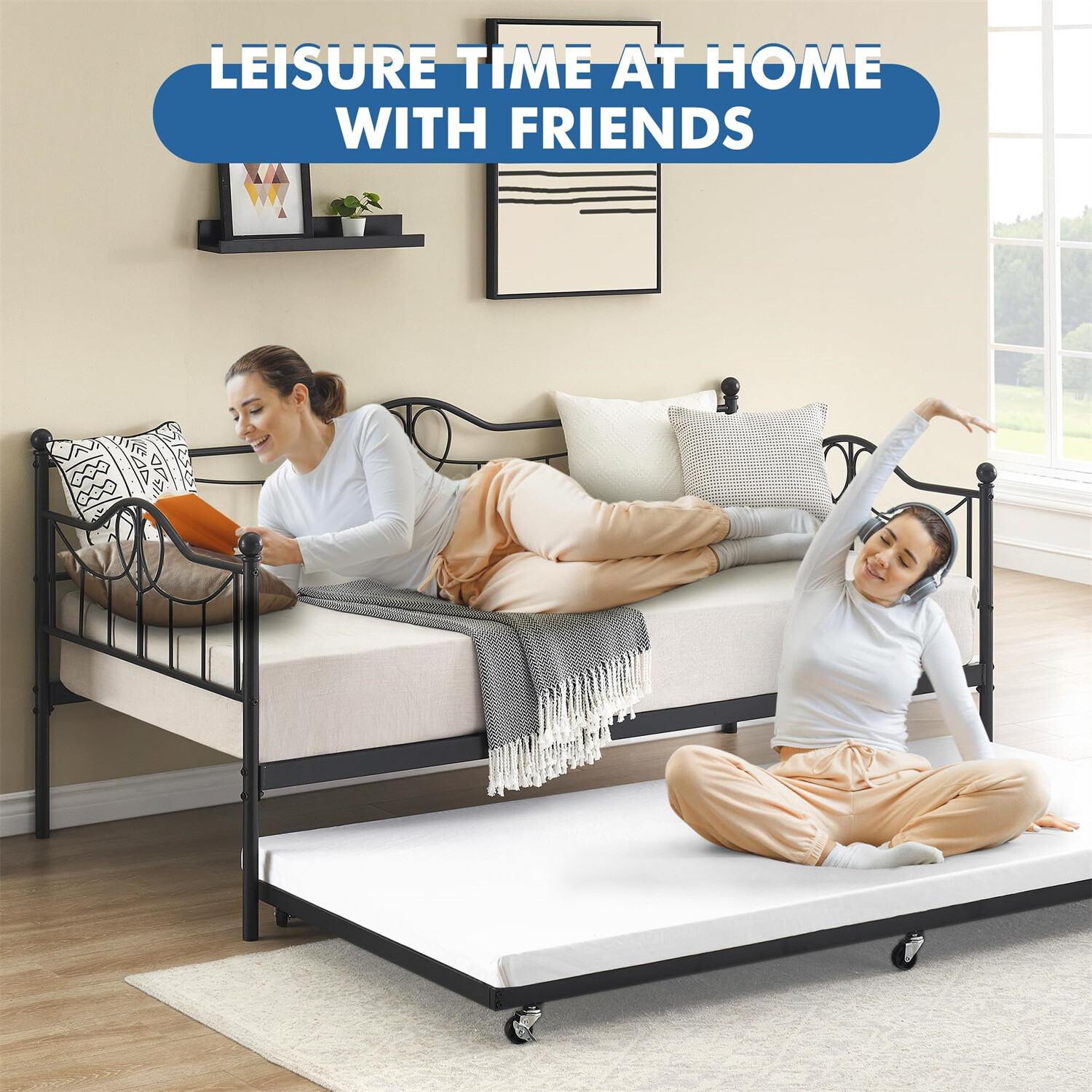 Sofa Bed Daybed and Trundle Twin Daybed with Pull Out Trundle Platform Bed Frame