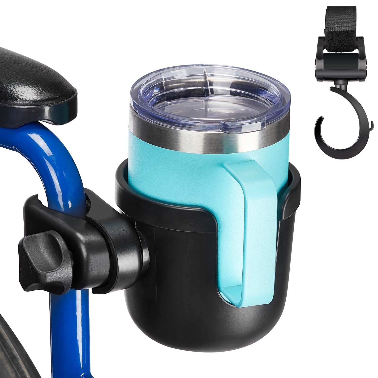 Wheelchair Cup Holder, Rollator Cup Holder, 4 Flexible Tabs with Hook Drink H...