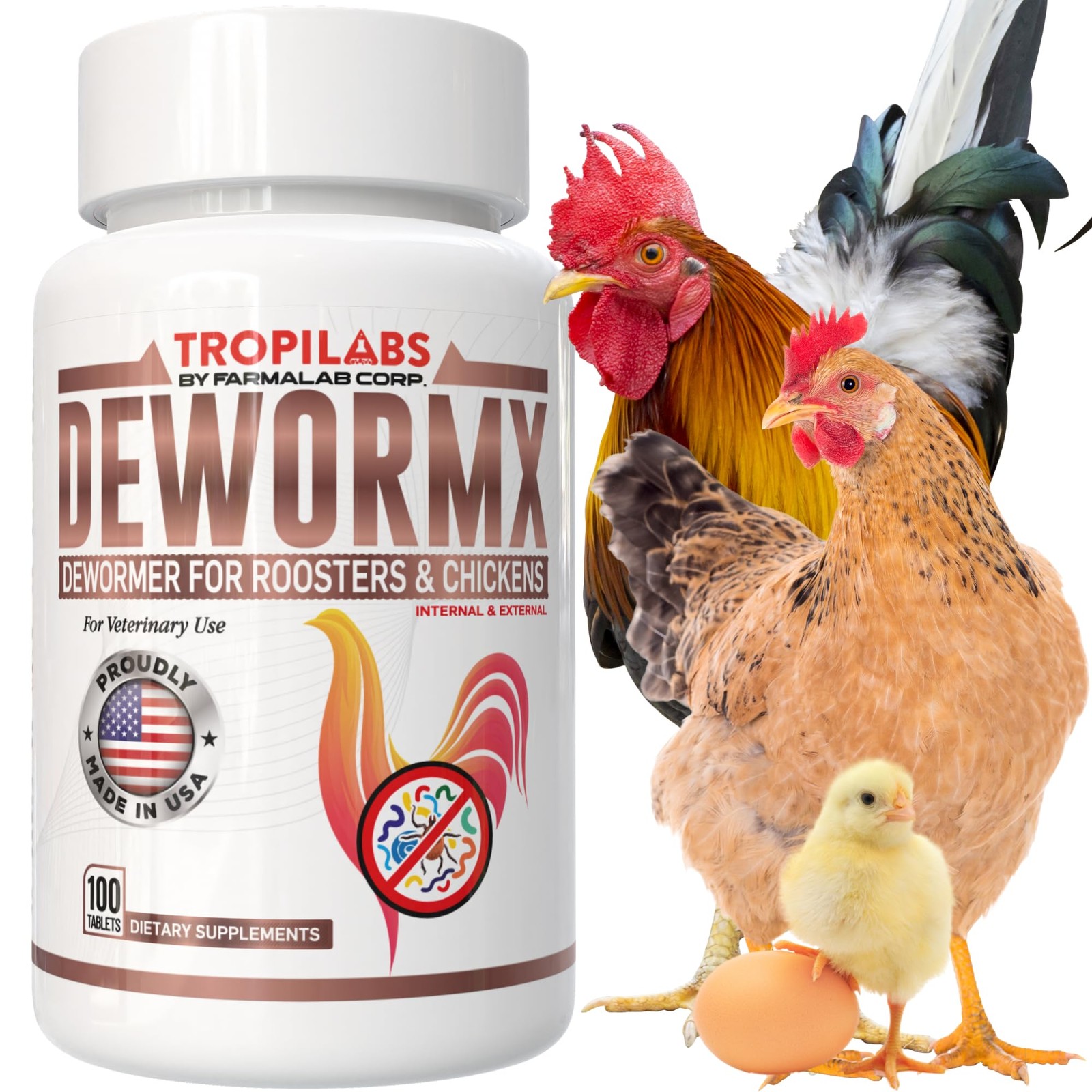 Tropilabs Farmalab Natural Dewormer Internal & External 100 Tabs Poultry hens