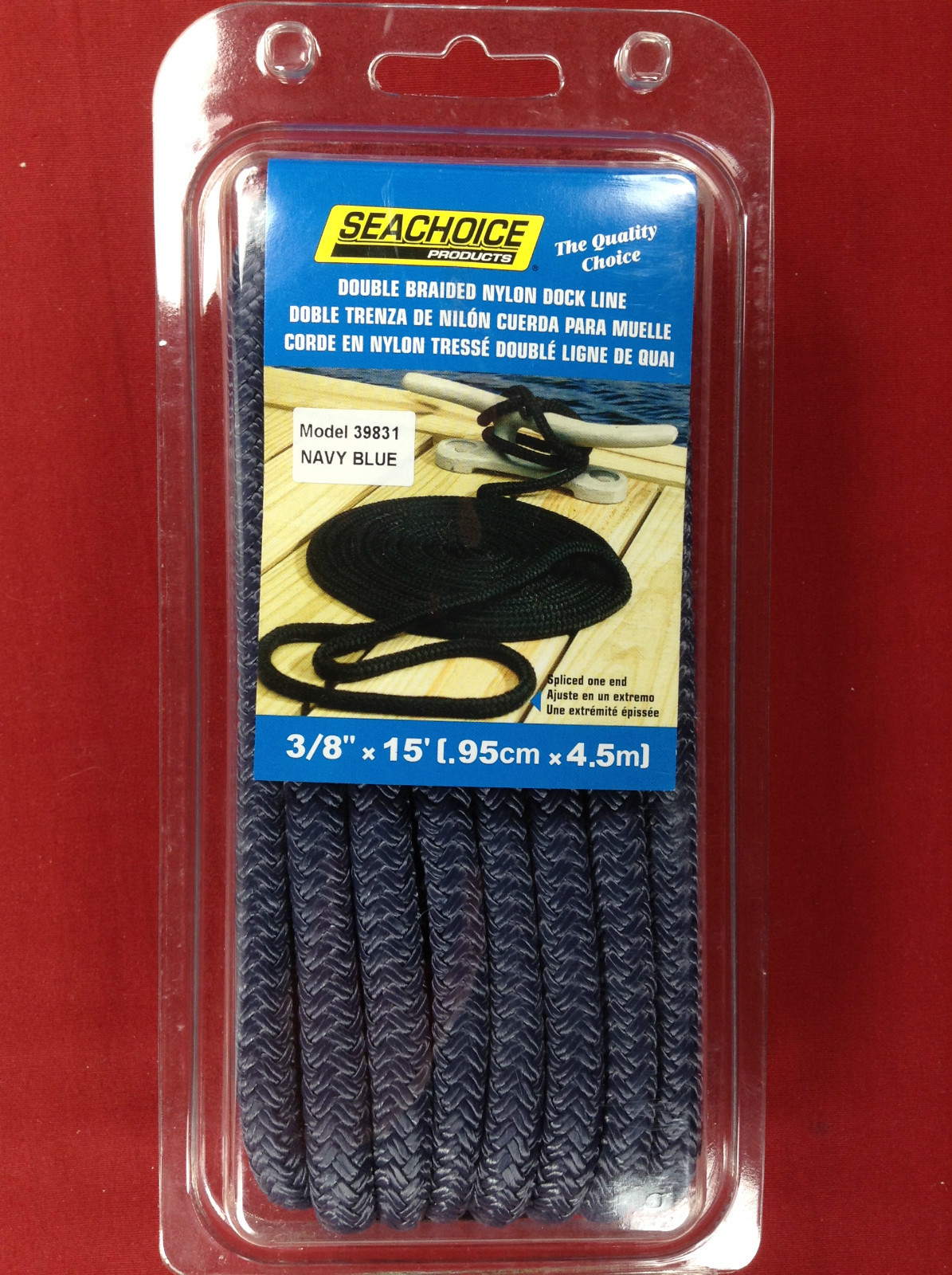 DOCK LINE DOUBLE BRAIDED NYLON ROPE 3/8" x 15' NAVY SEACHOICE 39831