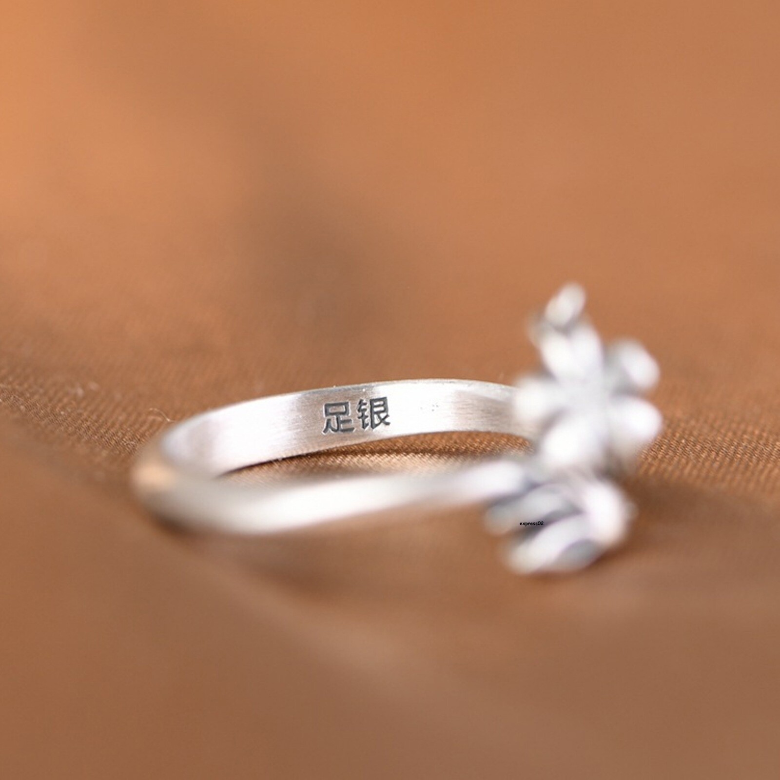 Solid 925 Sterling Silver Band Women gift Flower Fox Open Ring