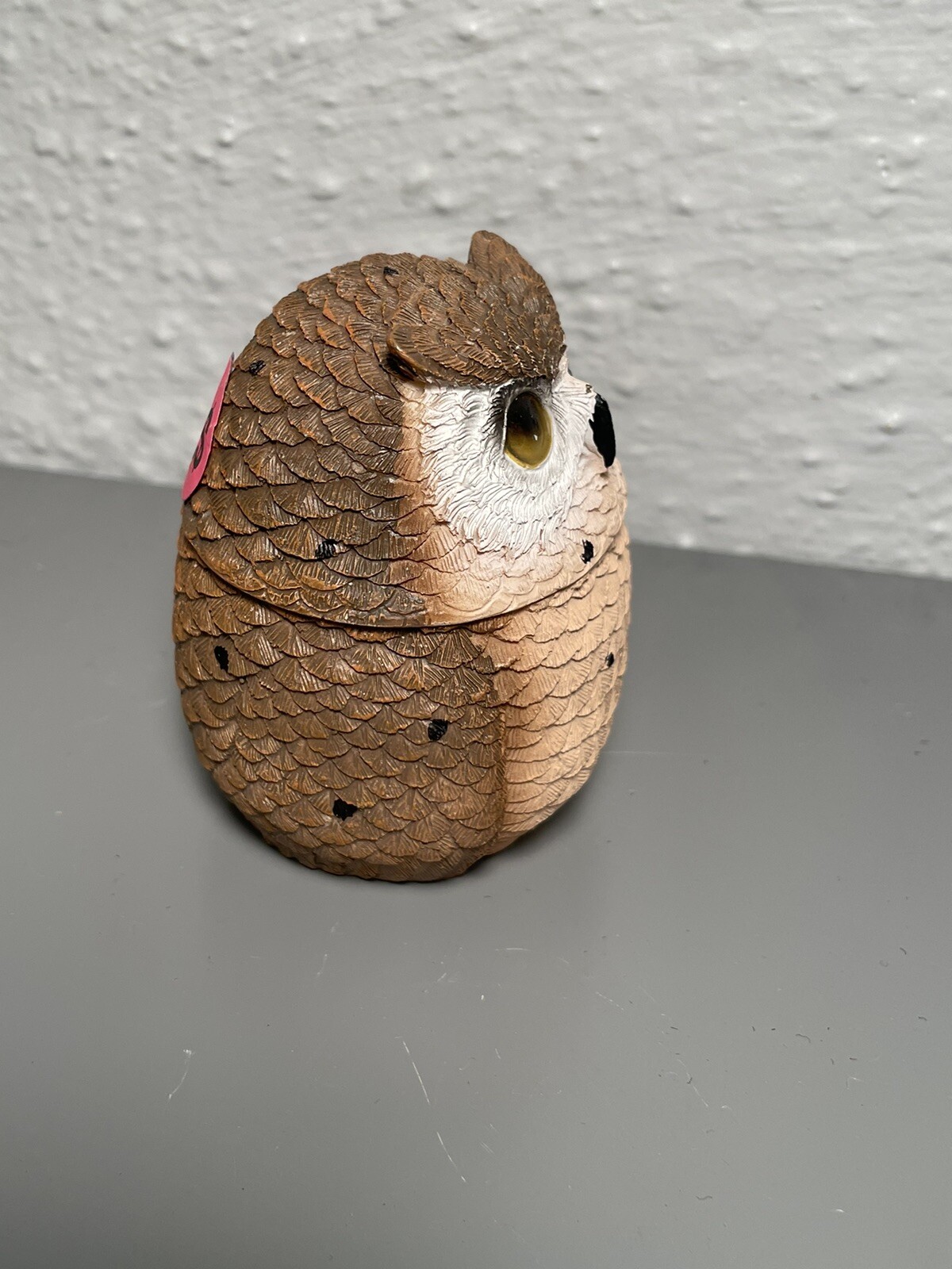 Trinket box round Owl resin Textured 3”