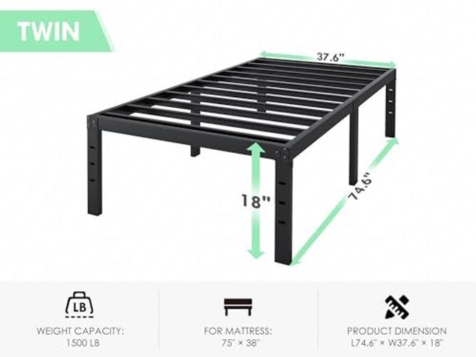 Bed Frame - 18 in Sturdy Platform Bed Frame Size, Heavy Duty Twin 18 INCH