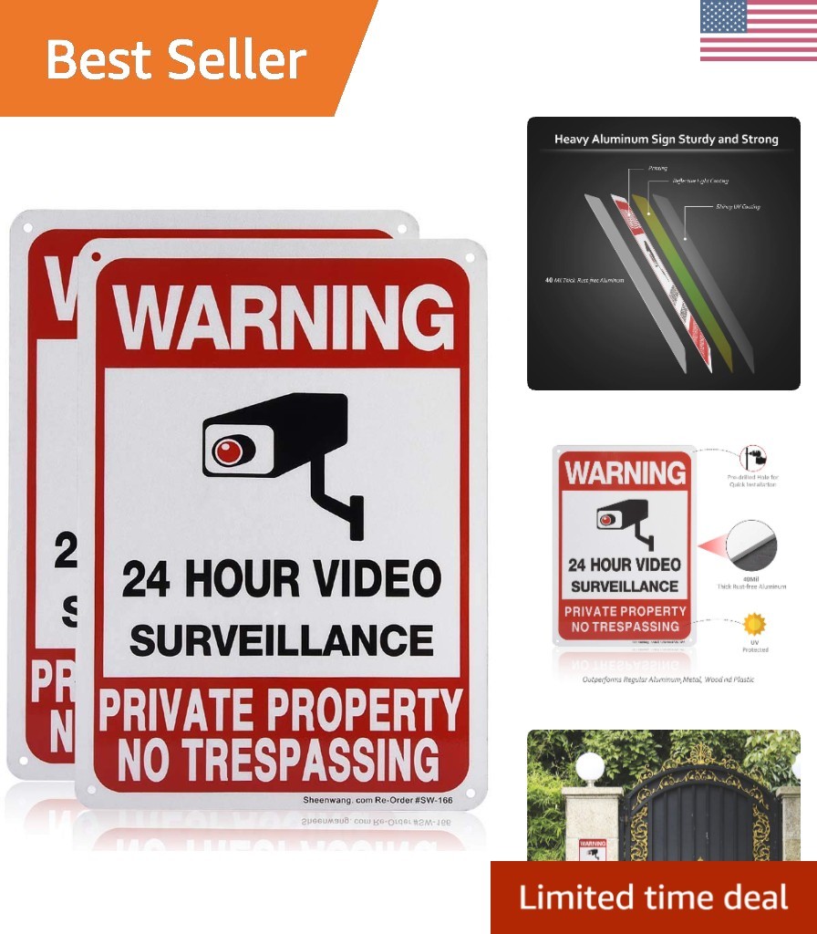 2-Pack Private Property No Trespassing Sign, video surveillance signs outdoor...