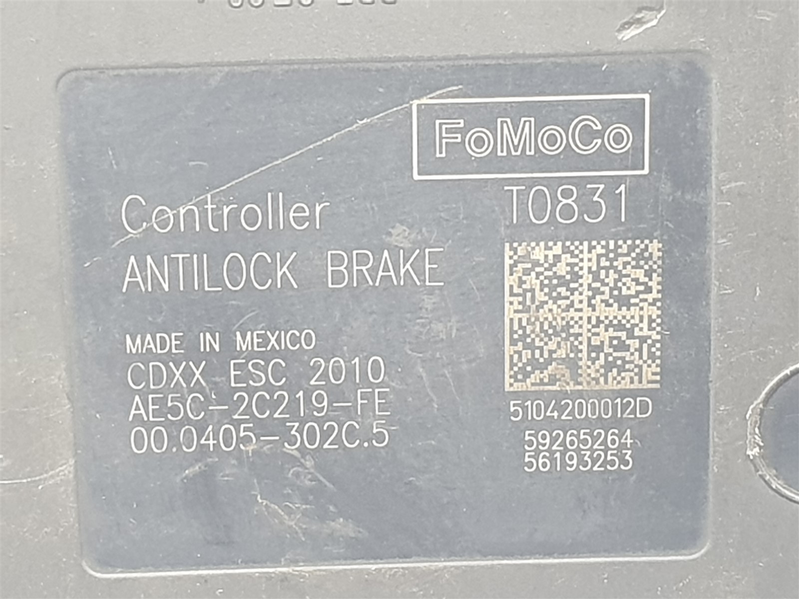10-12 Ford Fusion ABS Antilock Brake Control AE5C2C219FE-BE5C2C405CC OEM 9112g21