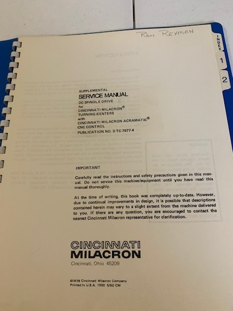 Cincinnati Milacron Service Manual DC Spindle Drive Turning Centers
