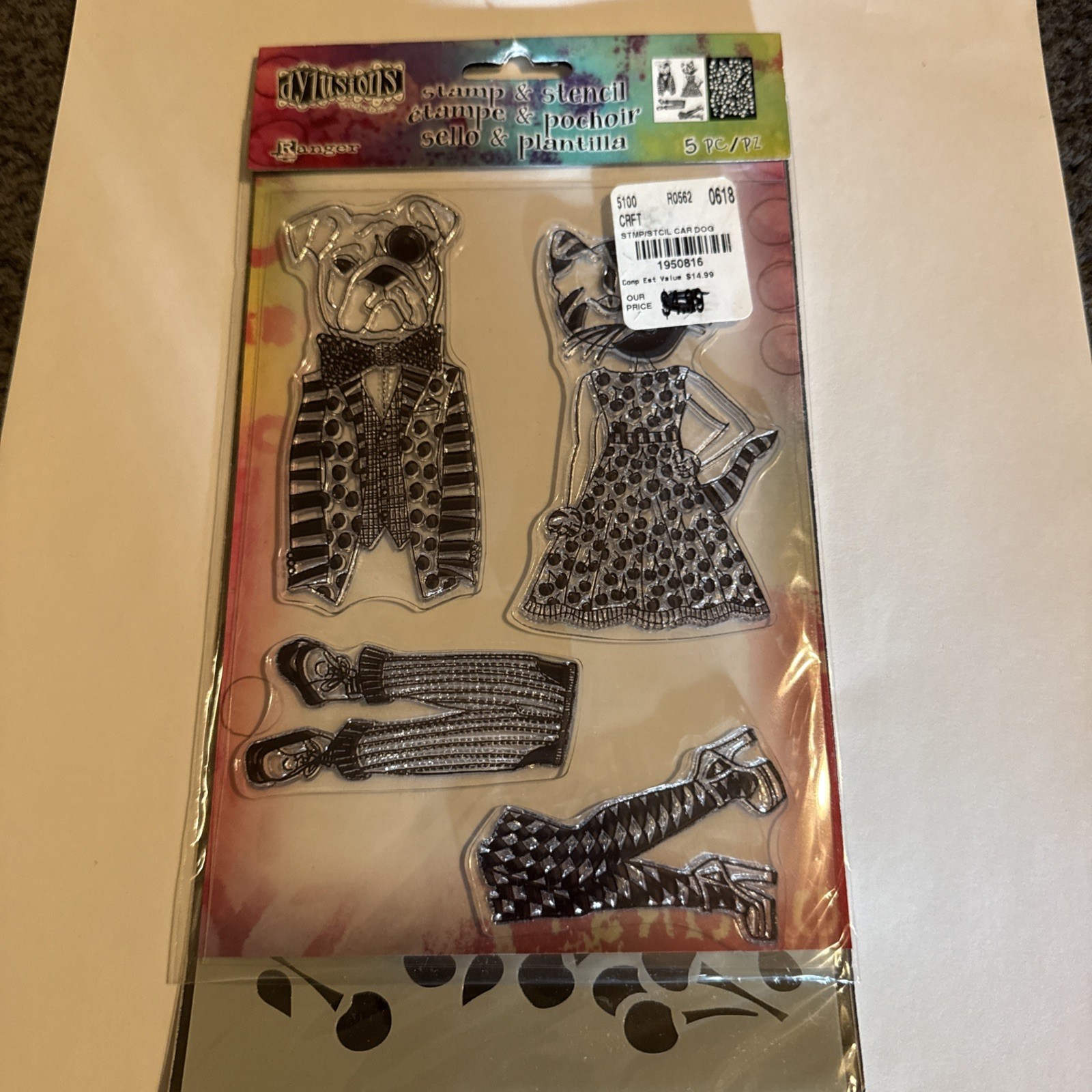 Ranger Dylusions Stamp & Stencil Set 5-Pieces Cat/Dog DYZ55198 New Sealed