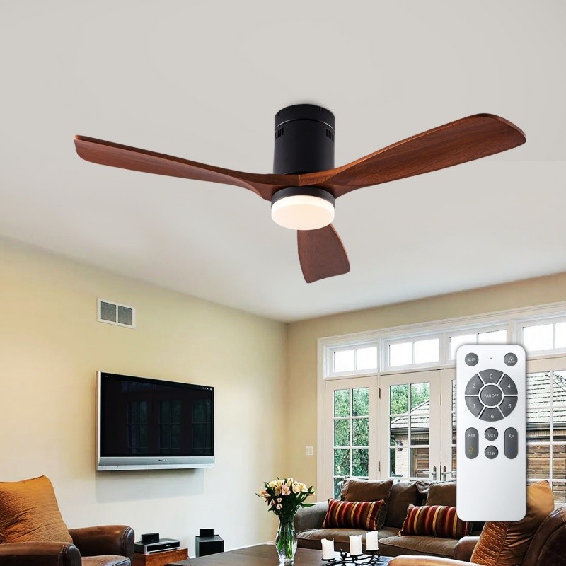 52" Low Profile Wood Ceiling Fan with Light Dimmable Remote Living Room Porch