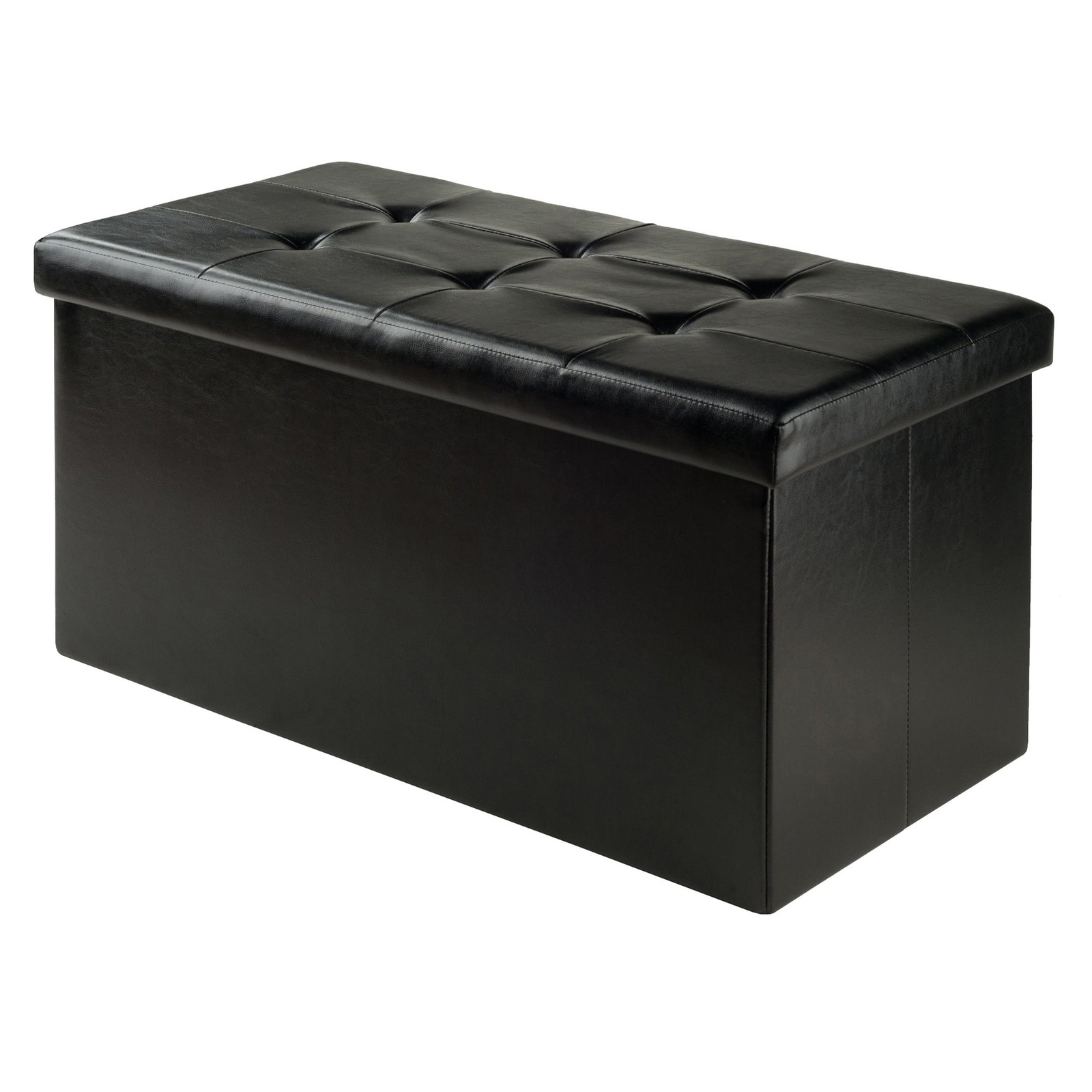 Wood Ashford Rectangular Storage Ottoman Black Faux Leather