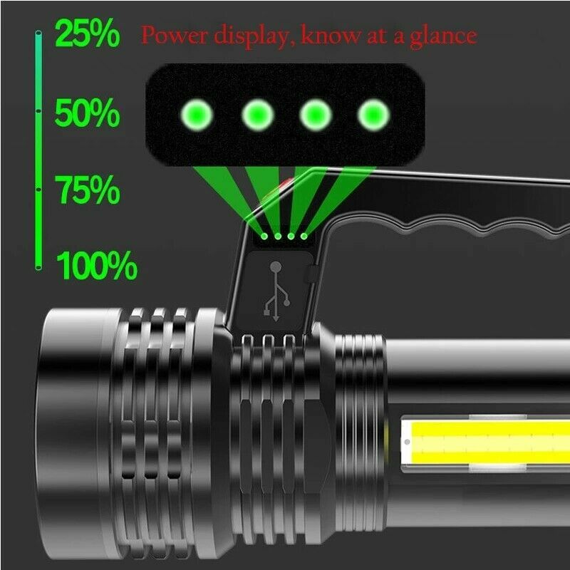 High Powered Ultra Bright LED Torch Rechargeable Security Flashlight Side Light