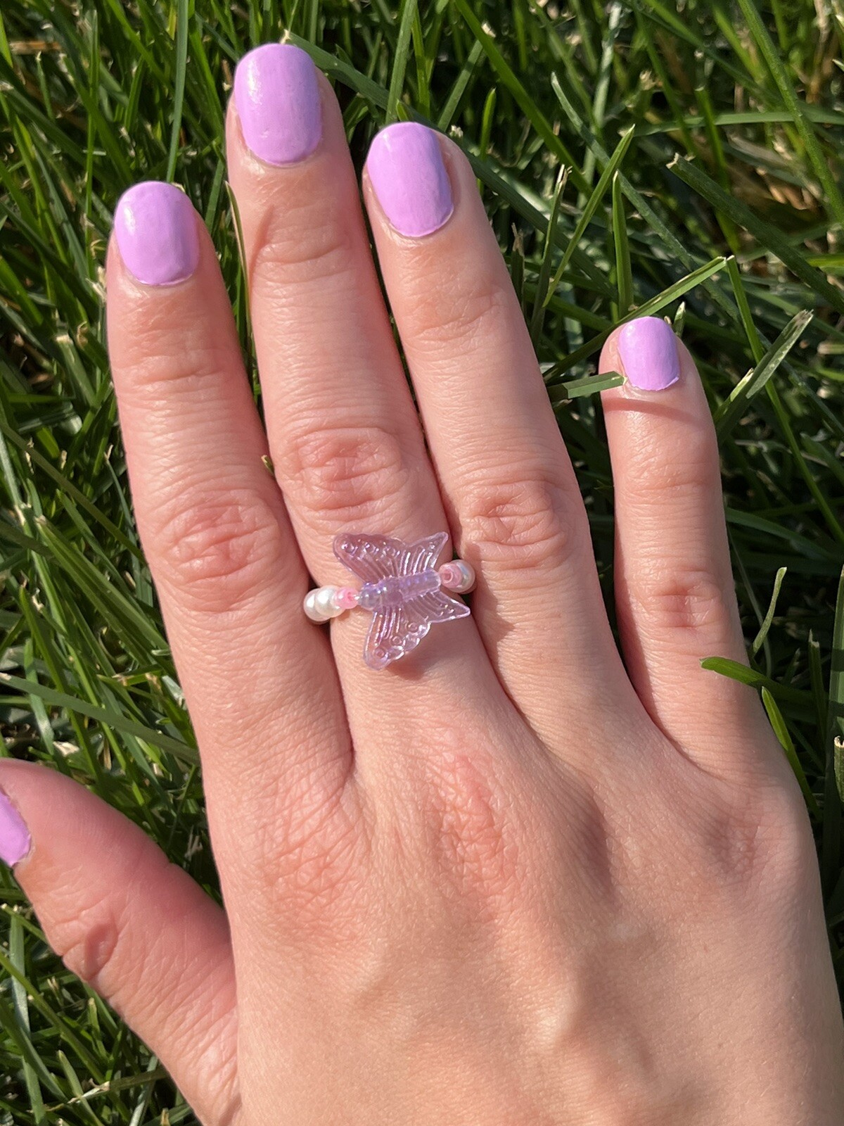 Handmade Butterfly Fairycore Stretchy Ring Purple and Pink Rave Kandi