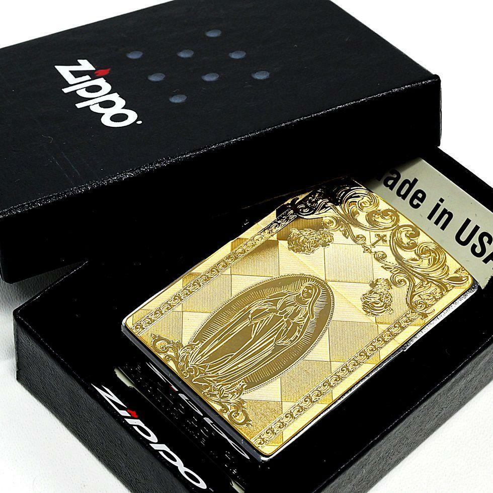 Zippo Holy Mother Ave Maria Gold Metal Plate Etching Processing Japan New