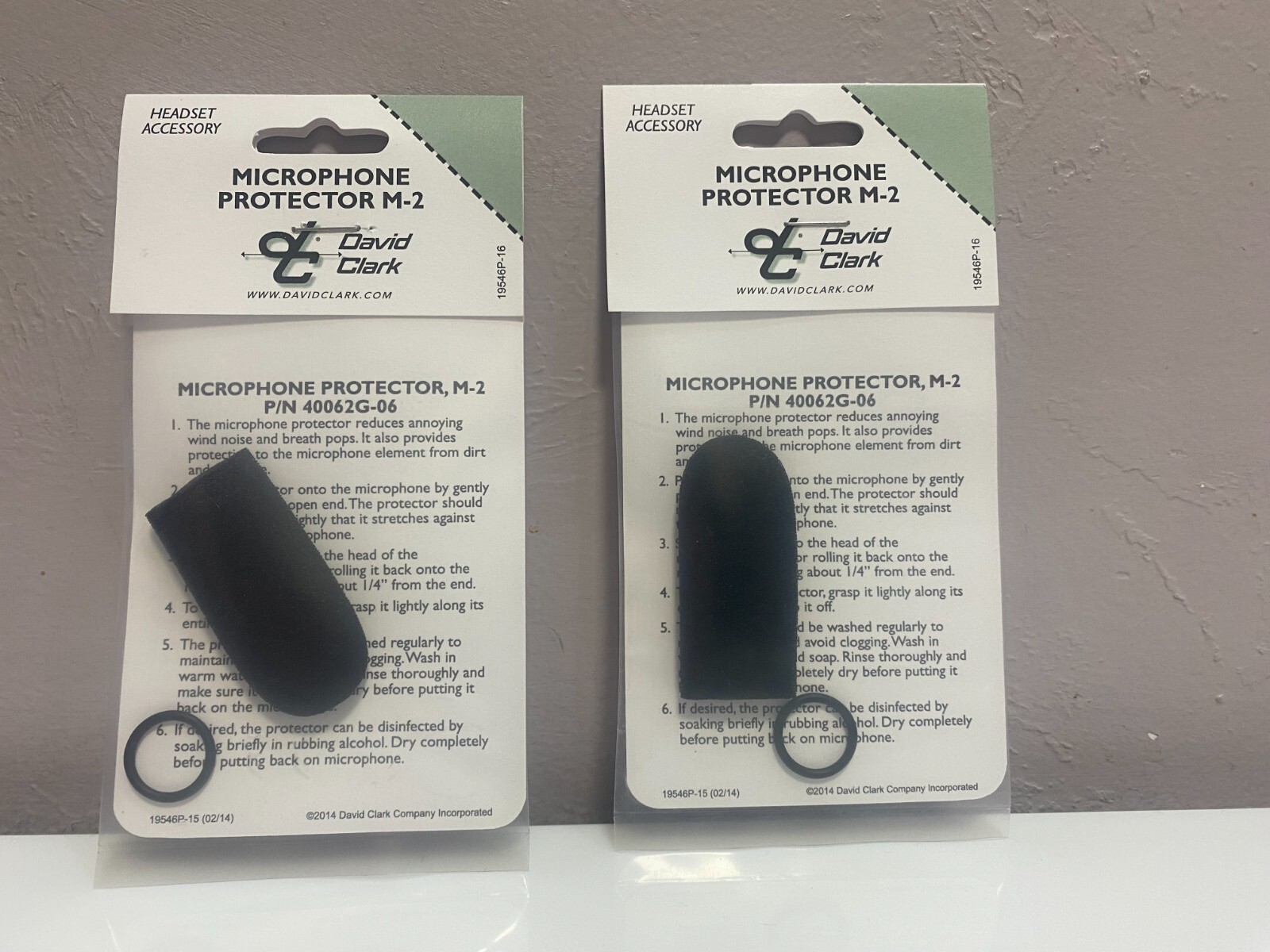 2 ea. DAVID CLARK MIC MUFF WIND SCREEN For DC-87 MICROPHONES, p/n 40062G-06