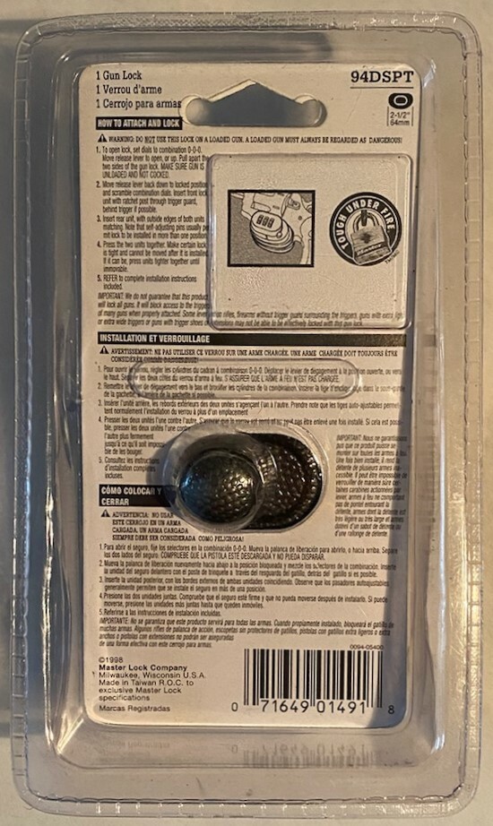Master Lock ~ Trigger Gun Lock ~ 94DSPT ~ Combination ~ Black ~ Factory Sealed