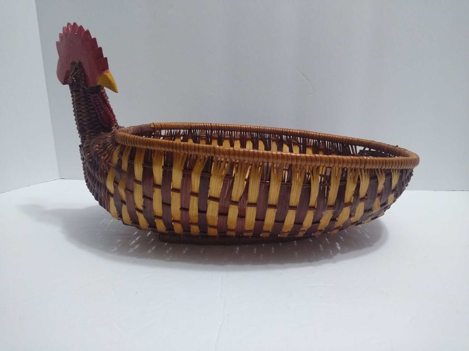 Vintage Rooster Chicken Basket Turkey Farmhouse Wood Oval Centerpiece Wicker