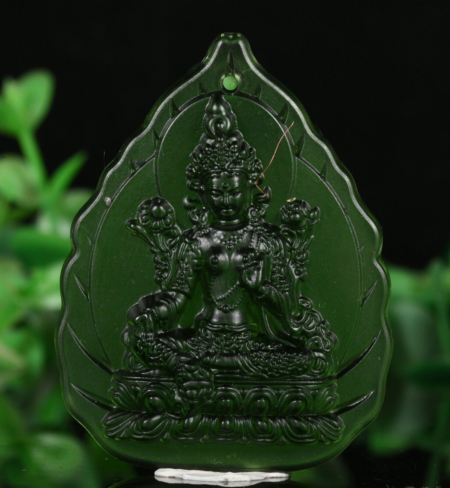 Tibet Coloured Glaze Green Tara Mahayana Buddhism Goddess Buddha Amulet Pendant