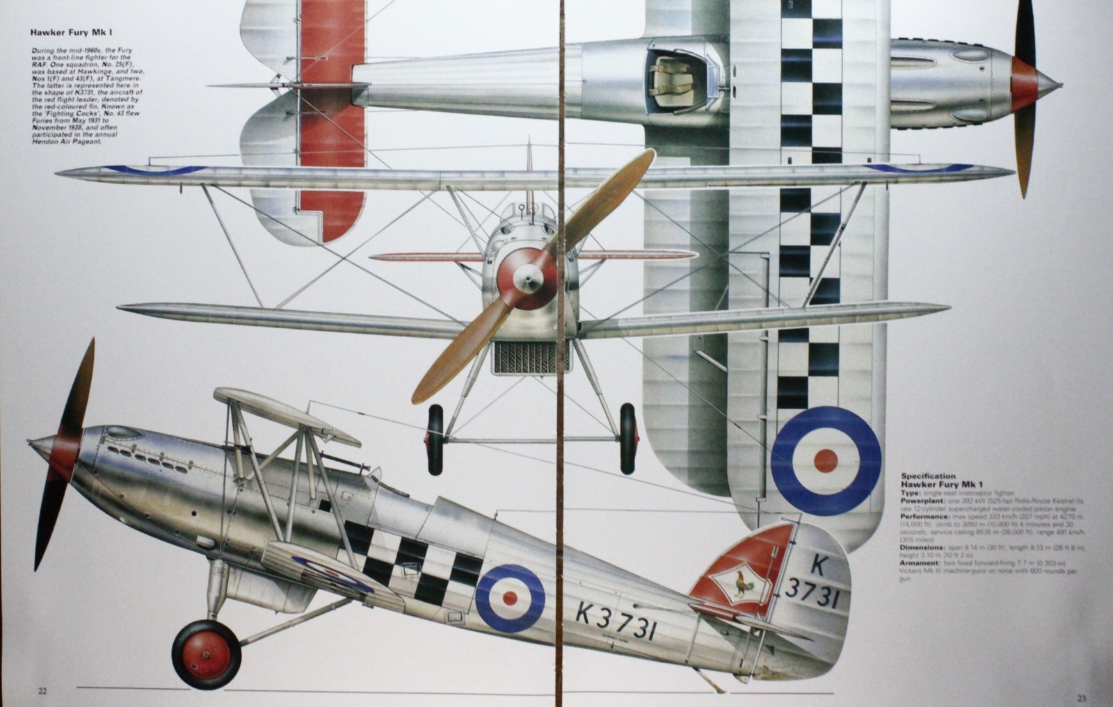 Hawker Fury Plane Picture Article Vtg Wall Art Aircraft Info Sheet Display