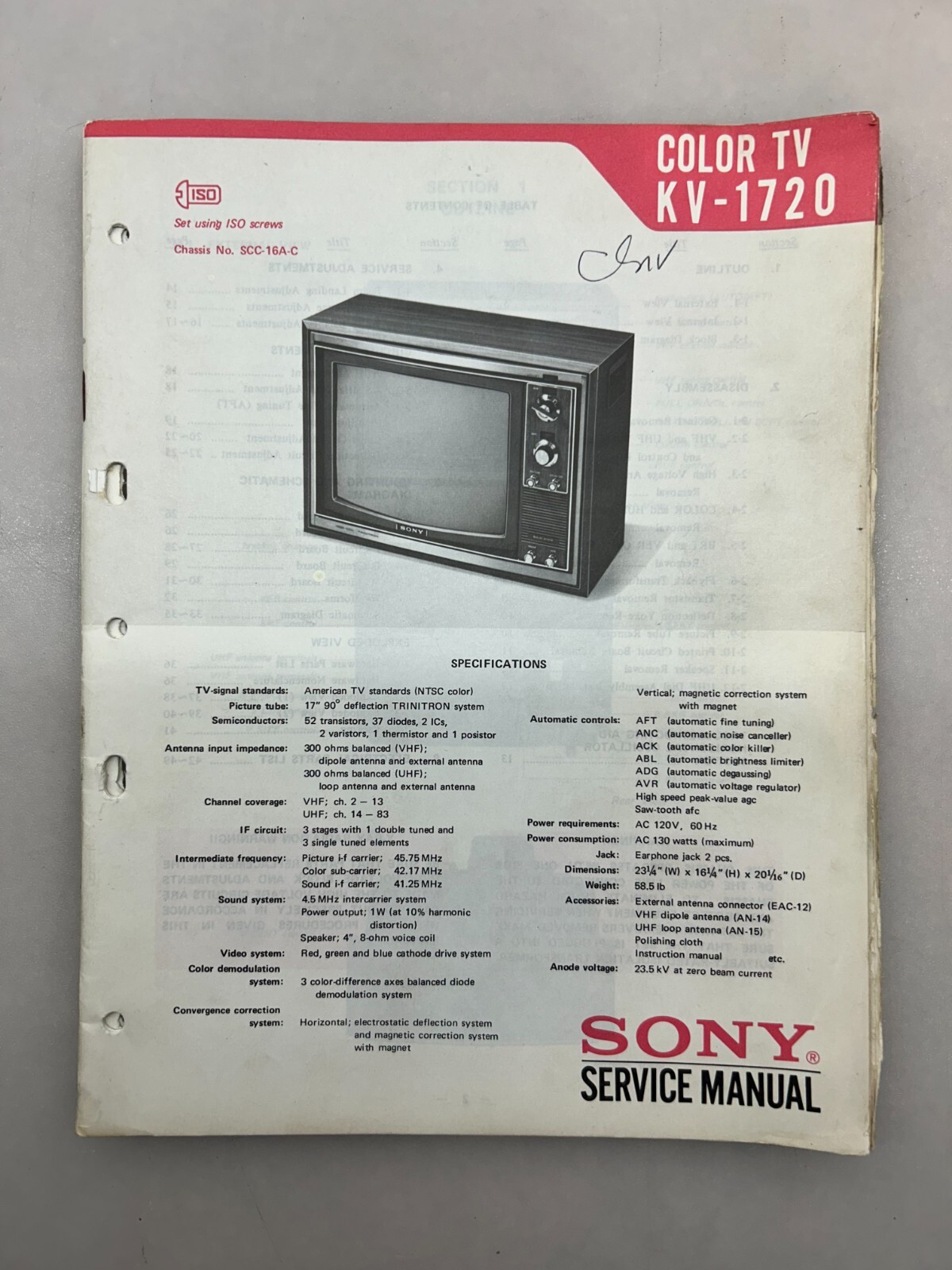 Sony KV-1720 Service Manual Copy From Sony Free Shipping