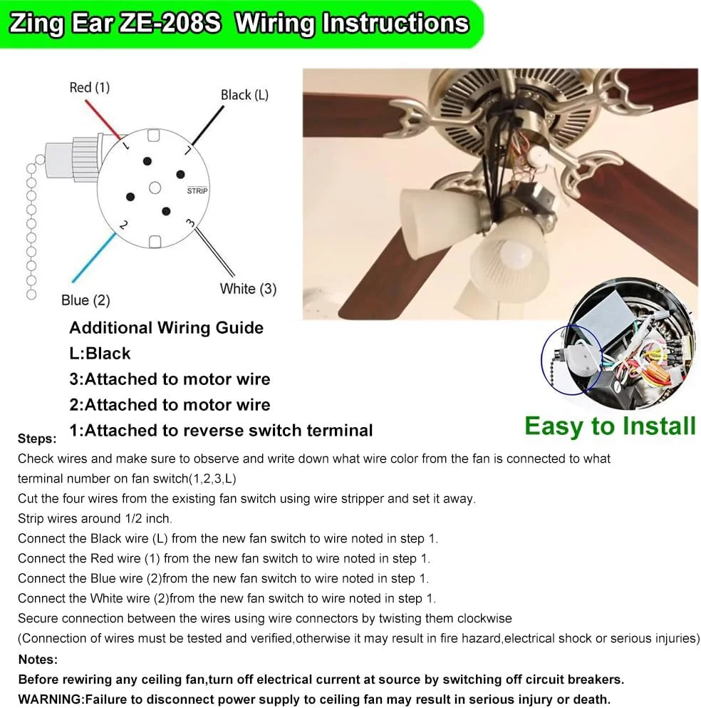 Ceiling Fan Switch 3 Speed 4 Wire Replacement Part for Hunter Hampton Bay