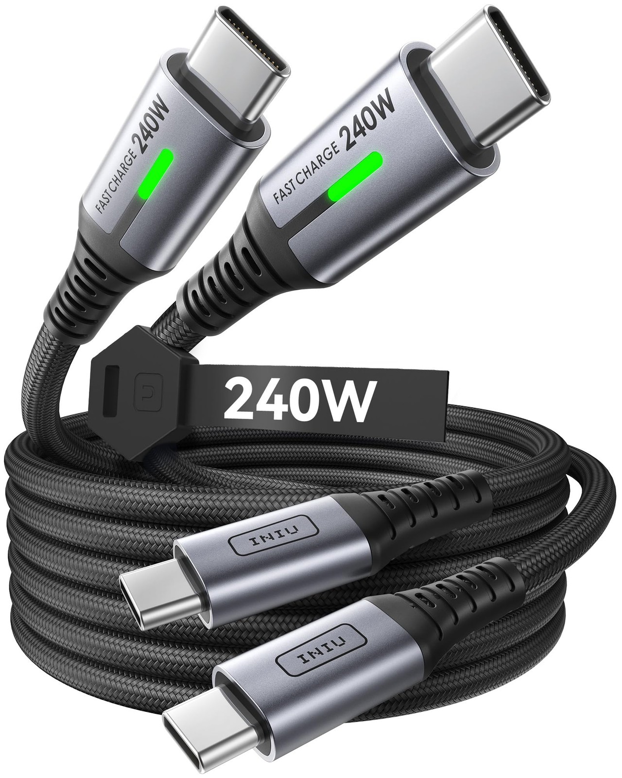 INIU USB C to C Cable, 240W Fast Charging Type C 6.6ft+6.6ft, Black