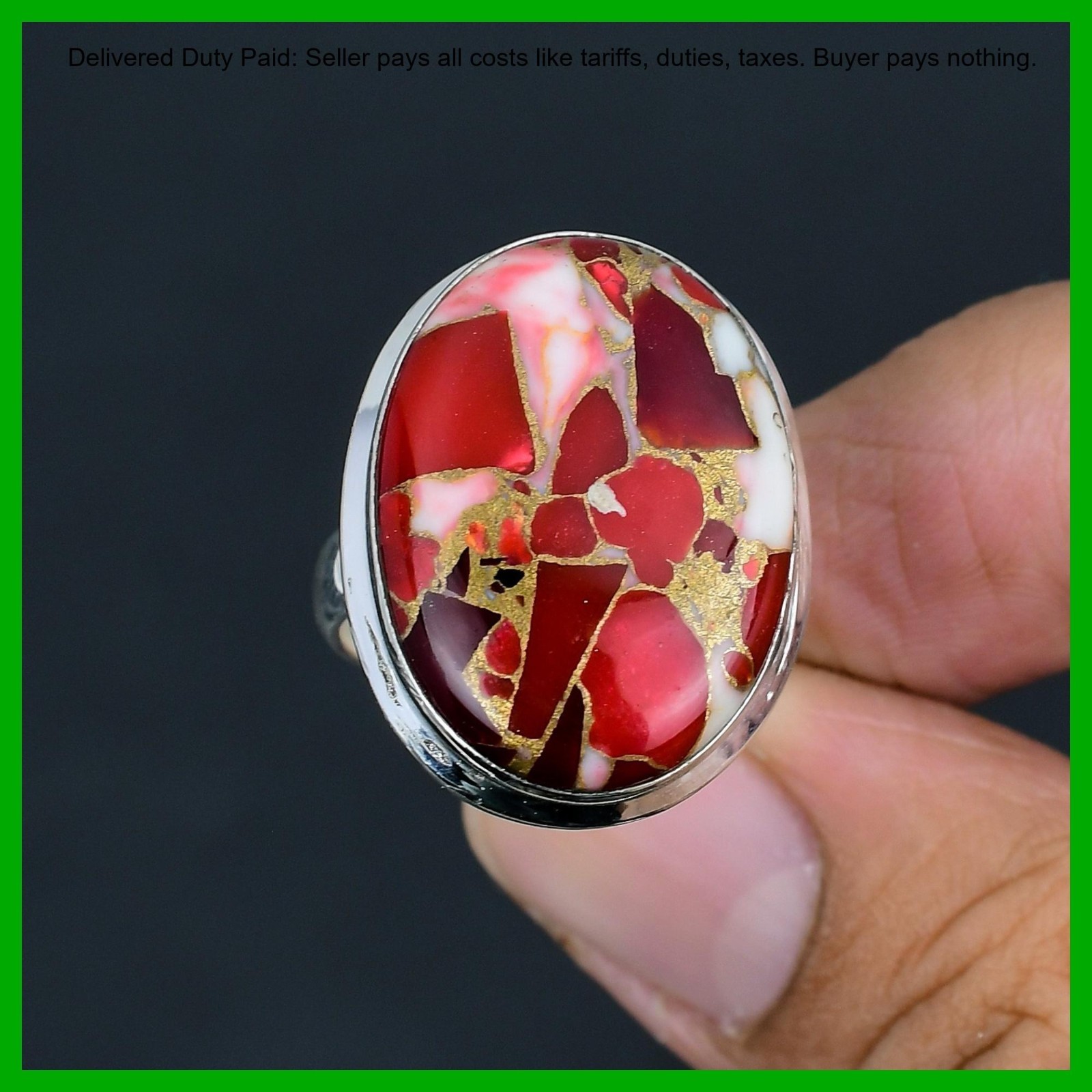 Kingman Red Mohave Copper Turquoise Stone Statement Elegant Ring Sterling Silver