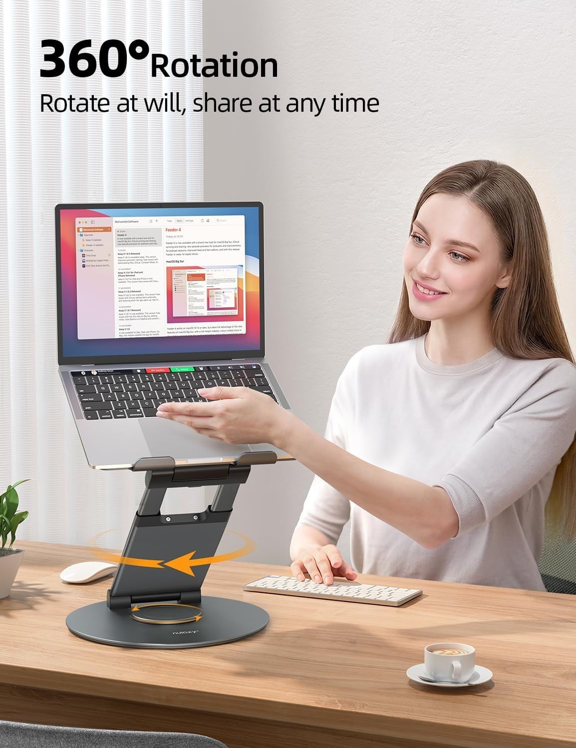 Telescopic 360 Rotating Laptop Stand for Desk Adjustable Height Swivel Pull O...