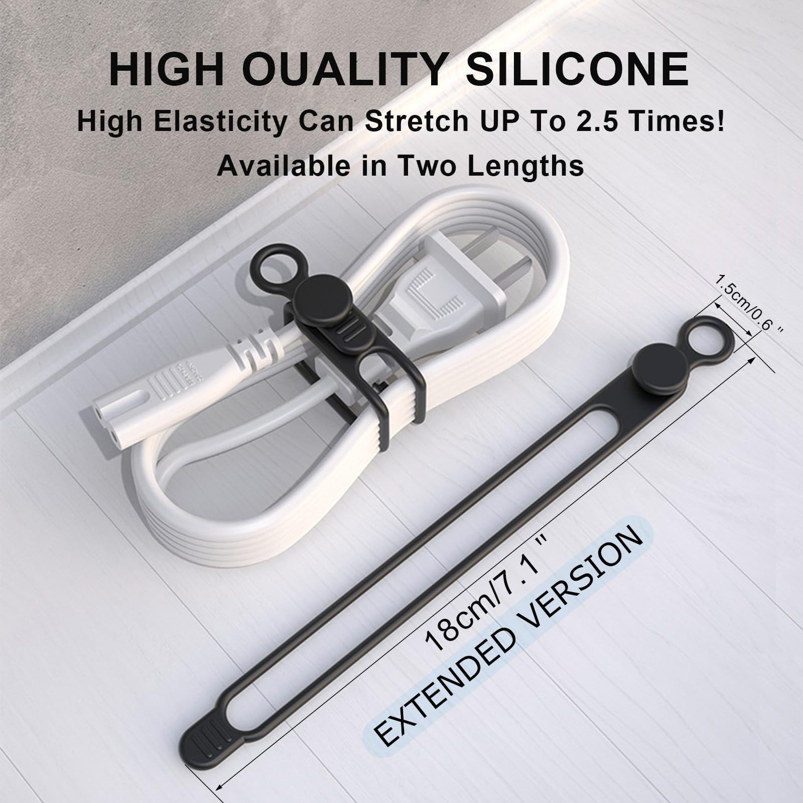 UMUST Silicone Cable Straps 10-Pack Extra-Long Reusable Cable Organizers