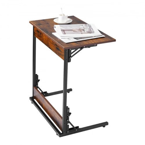 C Table, Folding C Shaped End Table with Metal Frame & Adjustable Feet, Foldabl