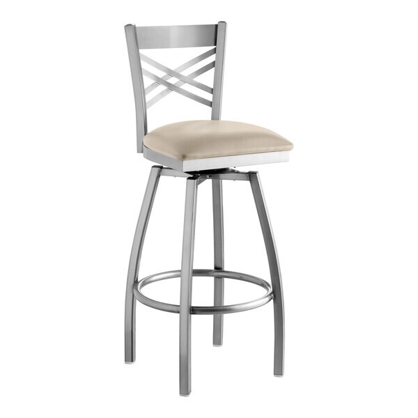 10 PACK Cross Back Clear Coat Metal Swivel Restaurant Barstool with Gray Vinyl